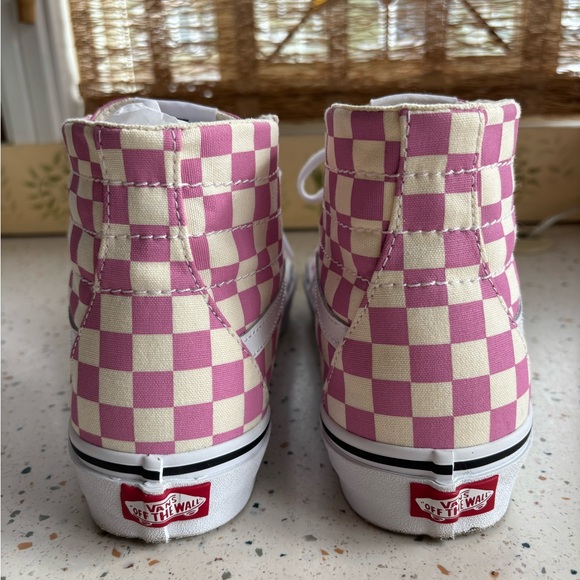Vans Pink & Cream Checkerboard High Top Sneakers - Picture 13 of 15